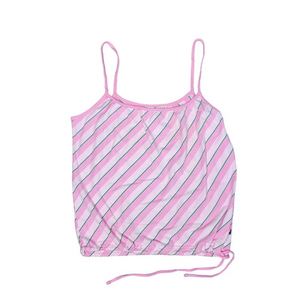 Tommy Hilfiger pink striped y2k style spaghetti strap crop top 100% cotton sz M - Picture 1 of 6